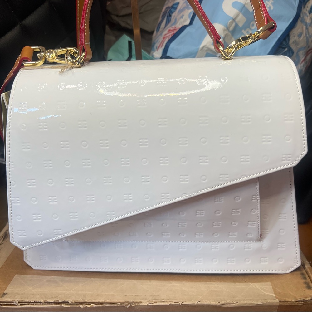 Arcadia Italian patent leather satchel bag white NWT retail $498 - Picture 4 of 16